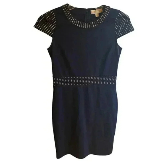 Michael Kors Navy Blue Dress Studded Neckline &‎ Waist Cocktail Dress Small - Picture 1 of 8